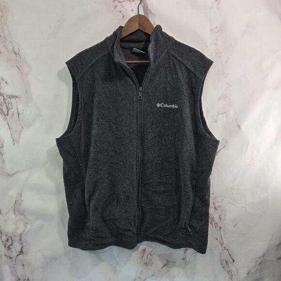 Columbia Vest Mens Medium Grey Full Zip Fleece Jacket Mid Layer Steens Mountain - Picture 1 of 10